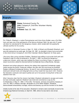 荣誉勋章：Pvt. Philip G. Shadrach